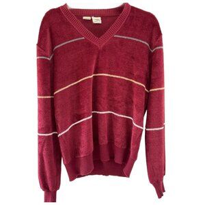 Kensington Collection Burgundy Sweater w White Stripes, Sz Lg, Pullover Retro